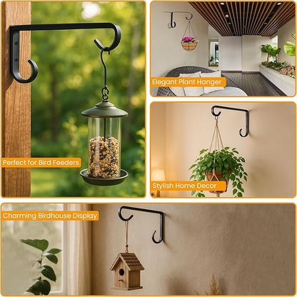 Harrier Hardware Metal Plant Hangers Outdoor - Wall Mounted Hanging Plant Bracket, 6 Inches, Set of 2, Ideal for Small Plants, Bird Feeders, Wind Chimes (Black)