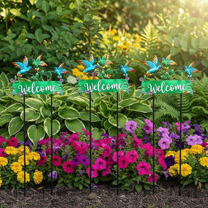 41.7inch Hummingbird Garden Stake for Yard, Lawn, Pathway, Hummingbird Outdoor Decor with Metal Welcome Yard Sign for Grandma's Garden Lawn Art Decorations