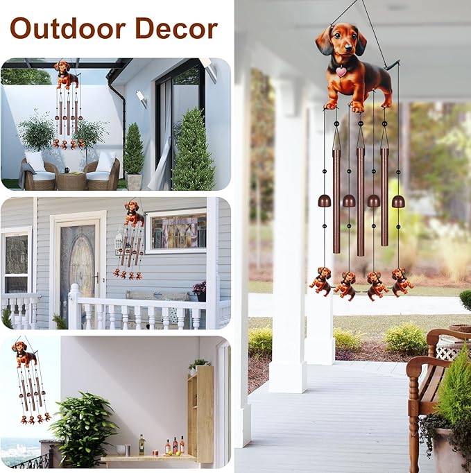 Gifts for Mom, Wind Chimes for Outside Perfect for Outdoor Gardens Patios Home Decor, Features Melodious Tones Create a Zen Atmosphere, Retirement Gifts for Women Men(Colorful Dachshund)