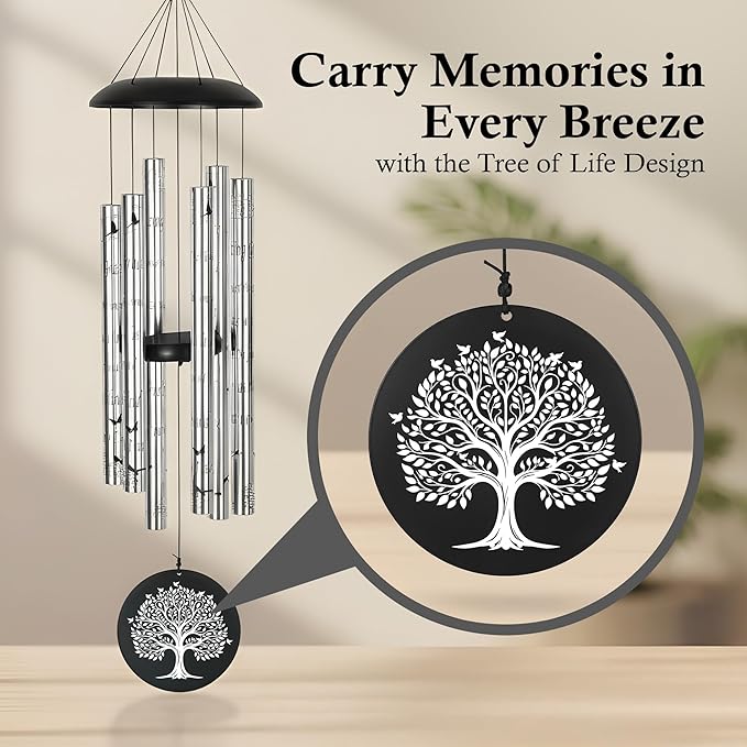 Memorial Wind Chimes with Suncatcher, Sympathy Gifts Wind Chime for Loss of Loved One, 40" Sympathy Wind Chime with 6 Anodized Aluminum Tubes Tuned for A Soothing Melody