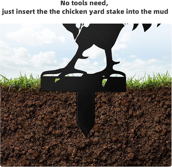3 PCS Metal Chicken Yard Art Garden Decorative Stake Hollow Out Animals Silhouette Statue Decor, Chickens Family Silhouette Sets for Pathway, Floor, Garden, Lawn, Outdoor Decoration