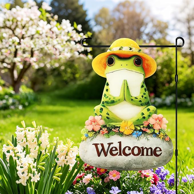 Frog Yoga Garden Flags 12x18 Inch Double Sided, Spring Summer Welcome Banner Small Yard Flags for Outside, Farmhouse Front Porch Home Outdoor Seasonal Decor Holiday All Seasons Decoration