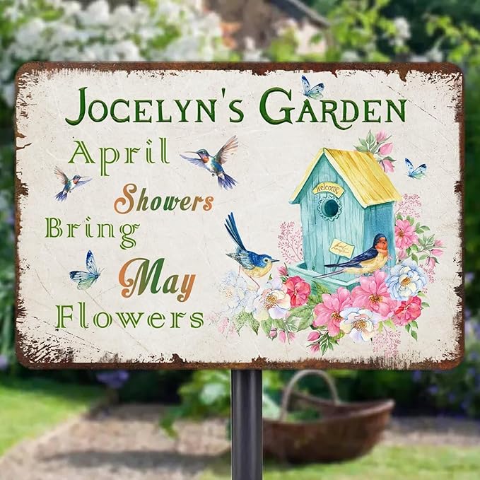 Personalized Metal Signs with Name Made in USA Custom Vintage Garden Sign Waterproof Vintage Decorative Metal Print for Wall Decor Customized Home Garden Ideas Gifts Artwork Prints for Yard Ourdoor