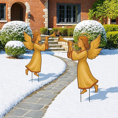 2 Pack Christmas Yard Stakes Metal Stakes 3D Boy and Girl Yard Sign Christmas Outdoor Decorations for Outside Holiday Xmas Winter Ornament Lawn Pathway(Annunciation Angel)