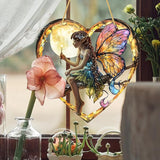 1PC Flower Fairy Acrylic Stained Glass Suncatcher Nature Heart-Shaped Magic and Butterfly Girls Suncatcher Hanging Decoration with Cord SunCatchers for Window Decor Outdoor Garden Decor Gift (Yellow)