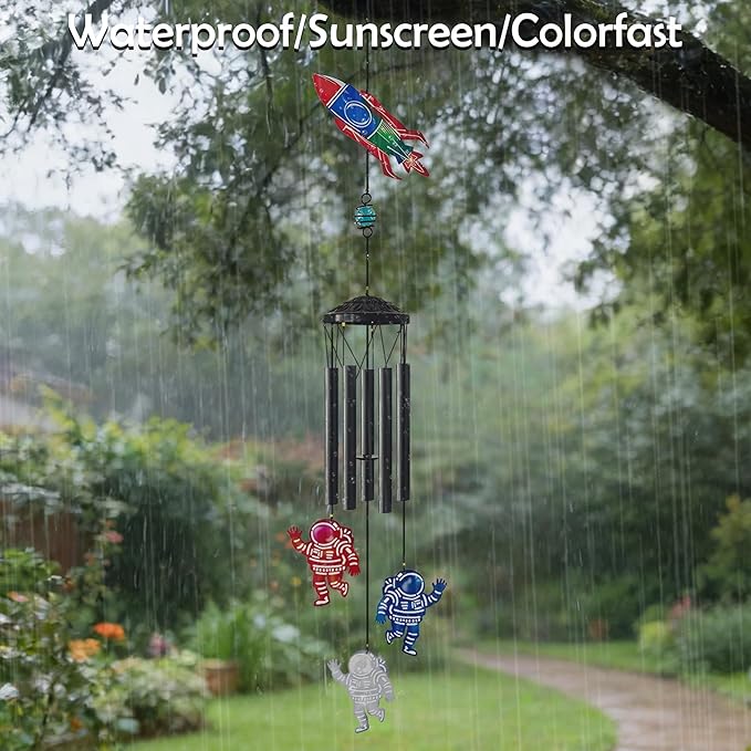 47 Inch Astronaut Rocket Wind Chimes Outdoor,Space Themed Metal Colorful Wind Chimes for Outside,Indoor Hanging Windchimes Decor for Garden Patio Room Yard,Gifts for Space Lovers Kids Men Women