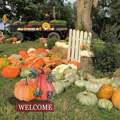 YEAHOME Fall Decorations for Home Outdoor, 22" Decorative Garden Stakes with 2 Pack Pumpkin Welcome Sign Fall Decor, Metal Yard Sign for Outside Garden Yard Lawn Patio Backyard Porch Decorations