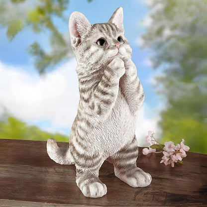 Elenon Praying Cat Figurine Garden Decor, Ornaments Pets Memorial Art Decorative, Kitten Statue Gift for Home Yard Patio Lawn Flower Bed (Grey)