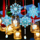 4 Pcs 5D 9.7x3 inch Christmas Diamond Painting Kits DIY Point Drill Diamond Painting Wind Crystal Wind Chimes Double Snowflake Ornaments with Crystal Pendant for Home Garden Hanging Decor(Blue, White)