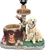 Solar Light Animal Outdoor Statue Planter with Welcome Sign, Resin Garden Sculpture Flower Pot for Patio Lawn Porch Yard Courtyard Decor, Weather-Resistant Decorative Figurine Accent (L)