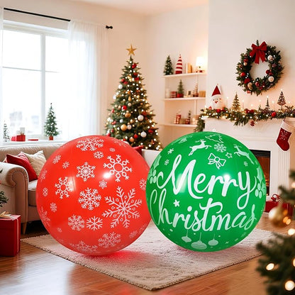 2 PCS 32 Inch Large Christmas Inflatable Balls Outdoor Inflatable Christmas Ball Ornaments for Xmas Garden Lawn Yard Holiday Front Door Window Decoration