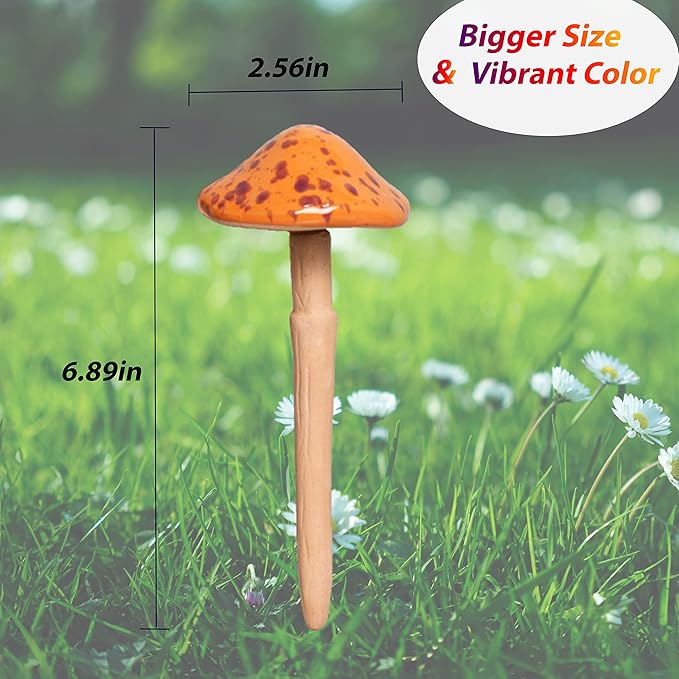 Mushroom Outdoor Decor 4pcs Colorful Ceramic Garden, Lawn, Plants Stake 6.89'' in Height