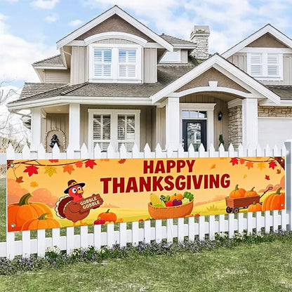 BlissYard Happy Thanksgiving Banner Autumn Pumpkin Outdoor Decoration Thanksgiving Turkey Yard Lawn Porch Hanging Decor 118 x 20 inchs Happy Fall Garden Fence Banner