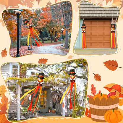 NOVWANG 2 Pcs 40 Inch Turkey Windsocks, Fall Turkey Wind Sock Thanksgiving Outdoor Hanging Flag Autumn Outside Decorations for Garden Lawn Yard Balcony Patio Decor