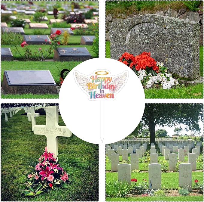 Happy Birthday Grave Decorations, Grave Marker Metal Memorial Remembrance Stake Decor for Garden Yard Outdoor Birthday Decoration Supplies, Heart Memorial Plaque Stake