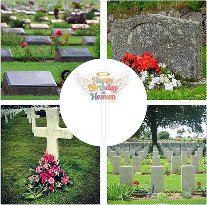 Happy Birthday Grave Decorations, Grave Marker Metal Memorial Remembrance Stake Decor for Garden Yard Outdoor Birthday Decoration Supplies, Heart Memorial Plaque Stake