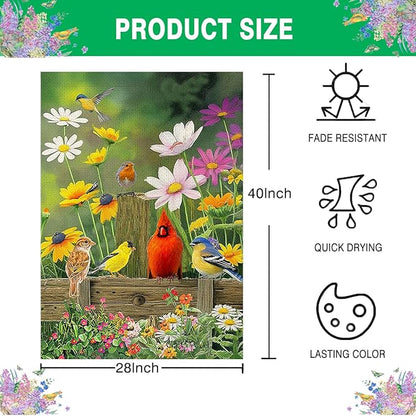 Spring Cardinal House Flag 28x40 Double Sided, Large Burlap Cardinal Birds Flowers Garden Yard Flags for Outside Outdoor House Spring Decoration