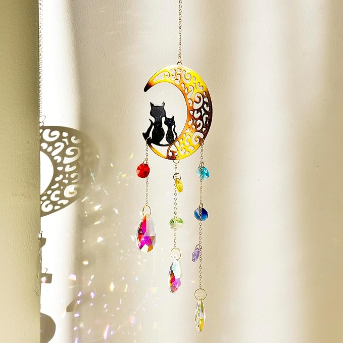 Moon Crystal Suncatcher, Hanging Garden Suncatchers, Crescent Moon Crystal Decoration for Window & Garden, Decorative Hanging Ornament