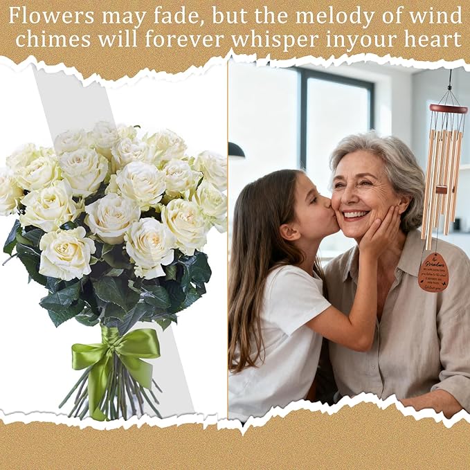 Grandma Gifts Wind Chimes - Grandma Birthday Christmas Mothers Day Retirement Gifts Ideas, Grandmother Wind Chime Presents from Granddaughter Grandson Grandkids