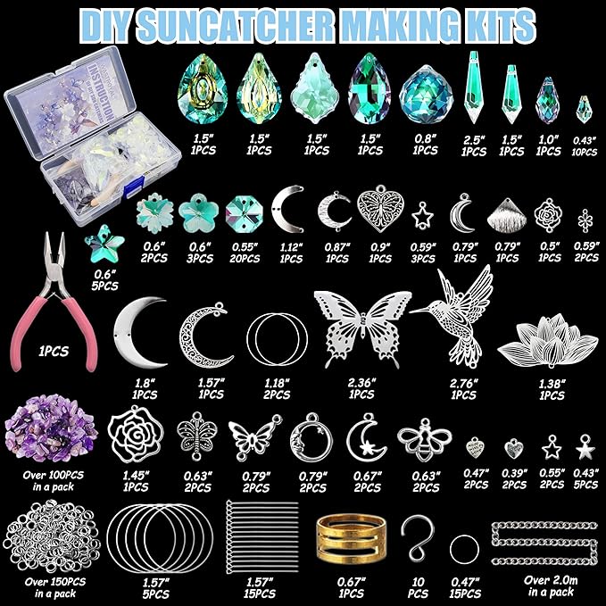 10 Sets DIY Suncatchers 420pcs Sun Catchers Making Supplies Kit Crafts for Adults Hanging Prism Sun Catcher with Crystals for Indoor Window Home Wedding Garden Spring Decor (Hummingbird)