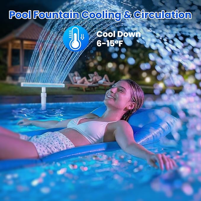 Solar Pool Fountain Waterfall: Pools Fountains for Inground and Above Ground, with 8 Color LED Lights, Newly Refined Streamlined Design, Emote Control Pool Sprayer