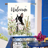 Floral Boston Terrier Garden Flag 28 x 40 Double Sided Multicolored Flower Dog Yard Flag for Outdoor Welcome