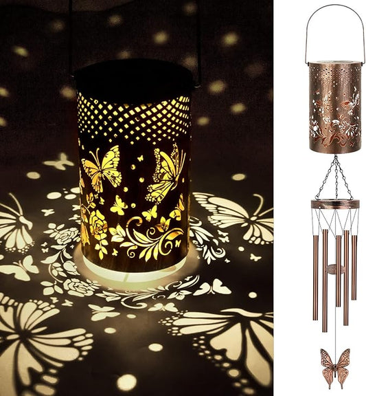 Solar Wind Chimes for Outside for Women Mom, Hanging Solar Lantern Memorial Wind Chimes, Butterfly Gifts Windchimes for Outdoors Christmas Garden Decor
