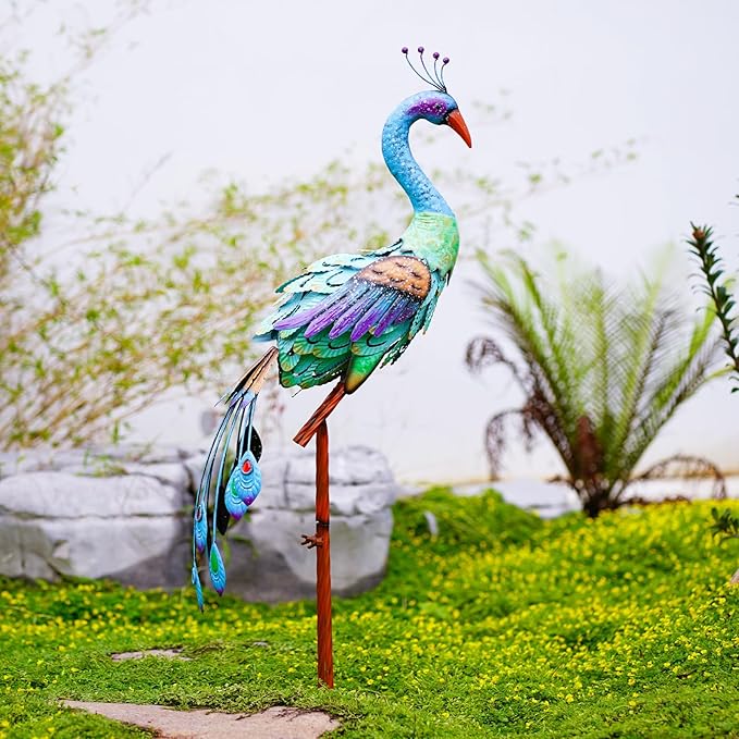 Metal Peacock Garden Statue - 33.5 Inch Yard Art Outdoor Garden Decor for Porch Patio Pond Lawn Backyard - Unqiue Gifts for Grandma Mom