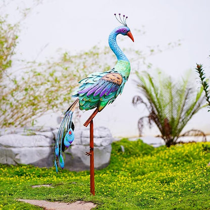 Metal Peacock Garden Statue - 33.5 Inch Yard Art Outdoor Garden Decor for Porch Patio Pond Lawn Backyard - Unqiue Gifts for Grandma Mom