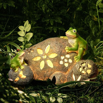 Solar Frogs Garden Statues Frog on Stone Figurine with LED Lights Outdoor Porch Patio Lawn Yard Art Home Decoration Christmas Birthday Housewarming Gifts for Mom Women