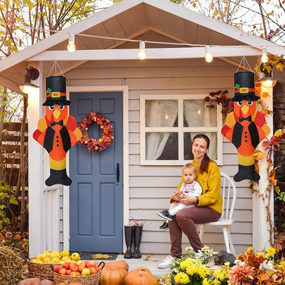 2PCS Thanksgiving Turkey Windsocks, Fall Thanksgiving Outdoor Hanging Windsocks for Tree Lawn Patio Garden Yard Decor, Fade Resistant Outdoor Wind Sock Flag for Fall Party Festival Decorations