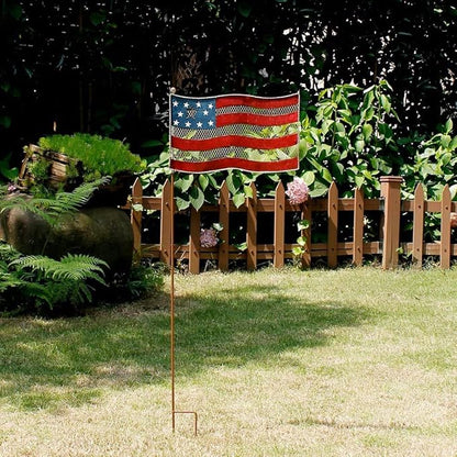Patriotic Rustic Metal Yard Garden Stake, Small American Flag US Garden Flag 4th of July Decoration Stars and Stripes Design 7"x12"