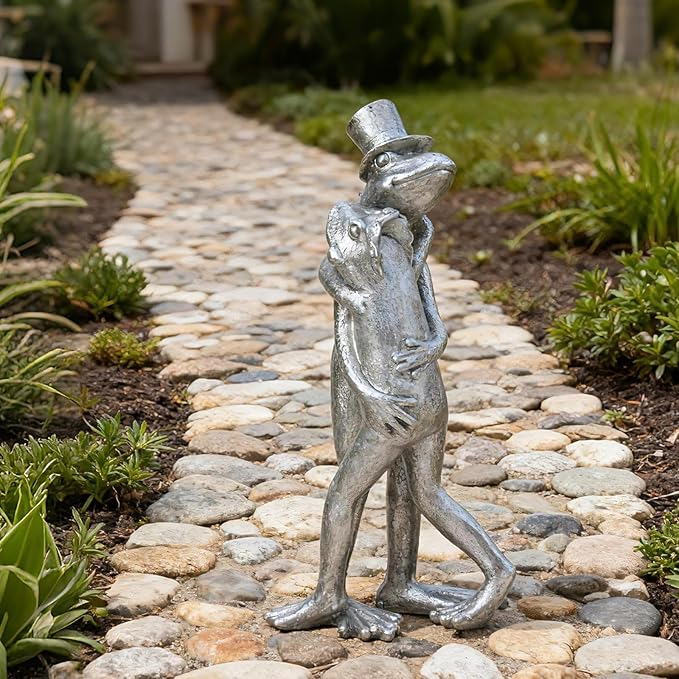 Frog Garden Decor Gifts for Women - Resin Decorative Sculpture Patina Dancing Home Statue with Bowler Hat Unique Animal Tabletop Shelf Decoration for Garden 4.2 * 2.9 * 8.5 inch