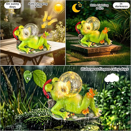 Solar Garden Outdoor Statues Frog, Lawn Decor Frogs Statue for Patio, Balcony, Yard Ornament - Unique Home Decor Gifts (Frog)