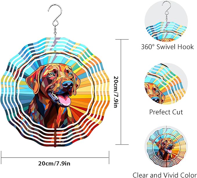 Labrador Retriever Wind Spinner Dog Memorial Gifts, Vibrant 3D Kinetic Aluminum Metal Yard Art, Loss of Dogs Sympathy Gifts, Hanging Outdoor Garden Decor, 8" Wind Sculptures for Patio, Porch (LR 3)
