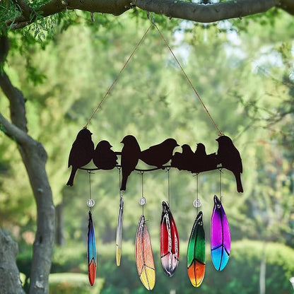 Wind Chimes for Outside with Handmade Glass Feather, Metal Bird Art Ornaments Pendant Windchimes Outdoors Hanging for Indoor Outdoor Yard Patio Porch Decoration, Birthday Gifts for Mom