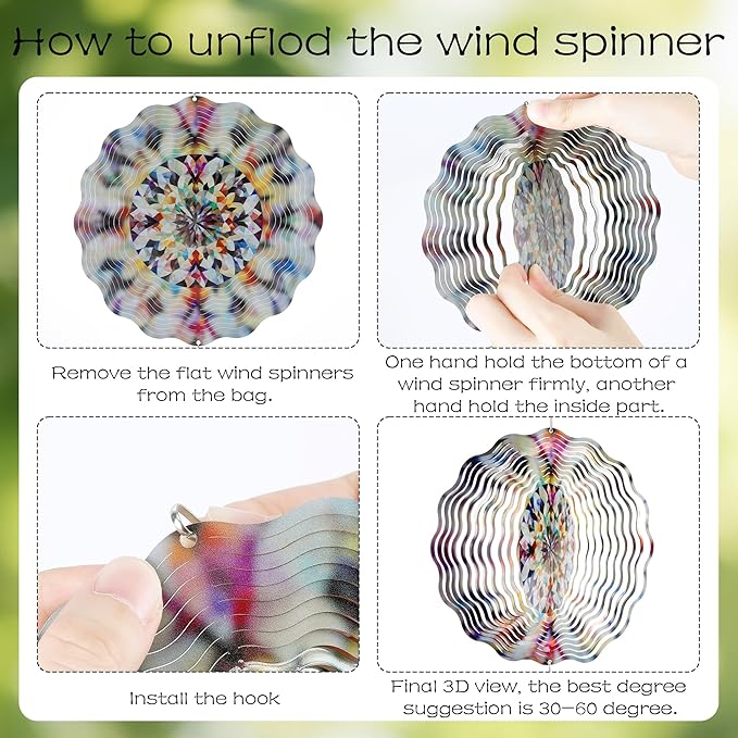 Kaleidoscope Wind Chimes for Outside - Metal Windchimes Deocr with Spinner Indoor Outdoor Hanging Garden Patio Yard Backyard Decoration Christmas New Year Birthday Gift for Women Mom Friend