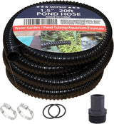 Corrugated Pond Tubing - Flexible, Kinkproof, Reinforced PVC Hose for Water Gardens, Pumps, Waterfalls & Aquaculture (20 Feet Black, 1-1/2 Inch)