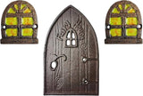 Lulu Decor 100% Cast Iron Miniature Fairy Door + 2 Windows with Glow in Dark Paint, Garden Ornament for Bottom of Trees (5-Inch)