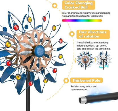 Solar Wind Spinner, Waterproof Outdoor Metal Wind Sculpture for Patio, Lawn & Garden Decor (Retro Spinner)