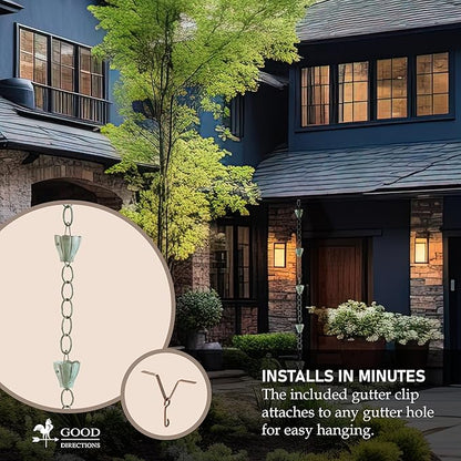 Good Directions 491V1-8 Crocus Rain Chain 8-1/2 Feet Long, Large Cups, 100% Blue Verde Pure Copper