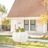 Glitzhome Oversized Ivory Pumpkin Yard Stake,39.5"H Metal Fall Pumpkins Garden Stake, Garden Standing Stakes or Hanging Pumpkin Signs for Autumn Harvest Thanksgiving Halloween Fall Outdoor Decorations