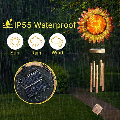 Solar Wind Chimes for Outside, 39.4" Sunflower Wind Chimes Outdoor Solar Lights Waterproof Hanging Garden Decorative Sunflower Lights for Yard Patio Memorial Gift