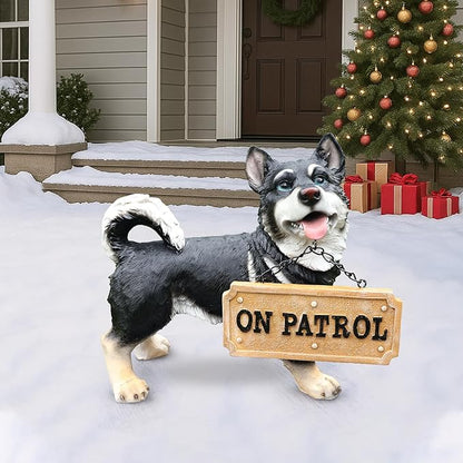 Outdoor Husky Dog Statue with Interchangeable Welcome sign and Detachable Solar Lantern –LED Light Garden Dog Sculpture Décor Garden Statue Outdoor dog statueCute Puppy Design for Yard Porch Gift