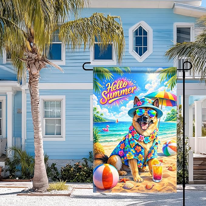 BlissYard Hello Summer Golden Retriever Garden Flag 12x18 Double Sided Vertical Outdoor Decor Beach Dog Tropical Yard Garden Lawn Banner Colorful Seasonal Display