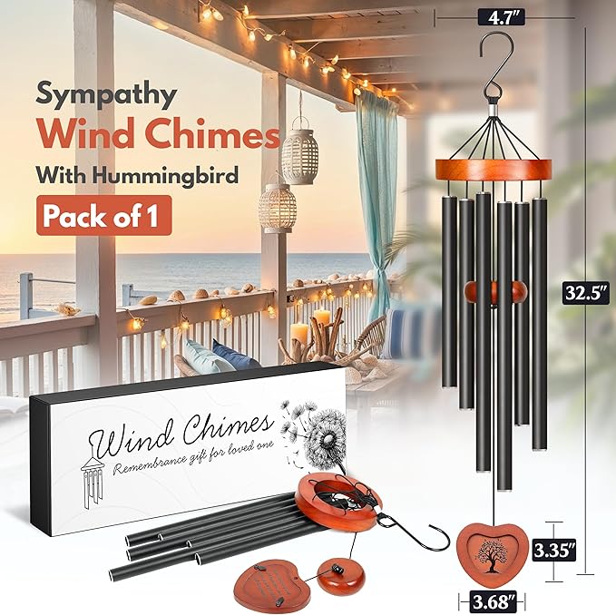 Personalized Memorial Wind Chimes - 32.5" Wind Chime for Loss of Loved One - Sympathy Remembrance Gifts - Bereavement Memorial Gift - Condolences Gift for Loss