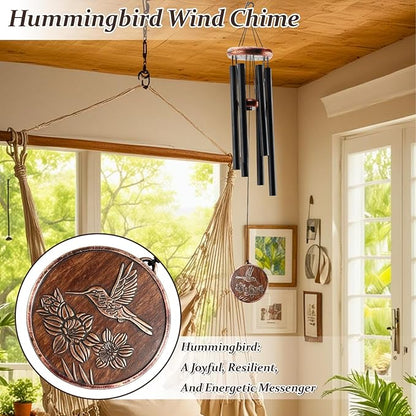 Wind Chimes for Outside - Vintage Hummingbird Deep Tone Wind Chime Patio Porch Balcony Decoration Unique Birthday Gift Ideas for Her, Friends, Coworkers, Colleague
