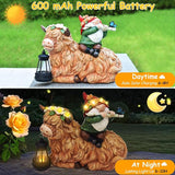 WINTS Solar Highland Cow Gnome Light Outdoor Statues, Christmas Highland Cow with Lantern for Lawn Yard Outdoor Garden Decorations, Heartwarming Gift for Mom & Women
