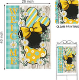 Welcome Spring Decorative House Flag, Daisy Flower Yellow Teal Plaid Stripes Garden Yard Outside Decorations, Summer Farmhouse Outdoor Large Home Decor Double Sided 28 x 40
