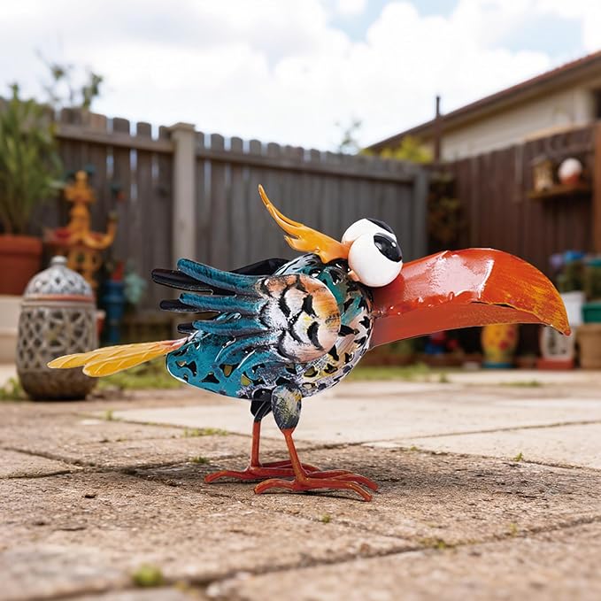 Bird Sculpture Yard Decor - Funny Shut Up Big Eyes Metal Birds Statue for Garden Patio Lawn Outdoor Standing, Art Figurine Desk Decoration Ornament Gifts for Housewarming Christmas